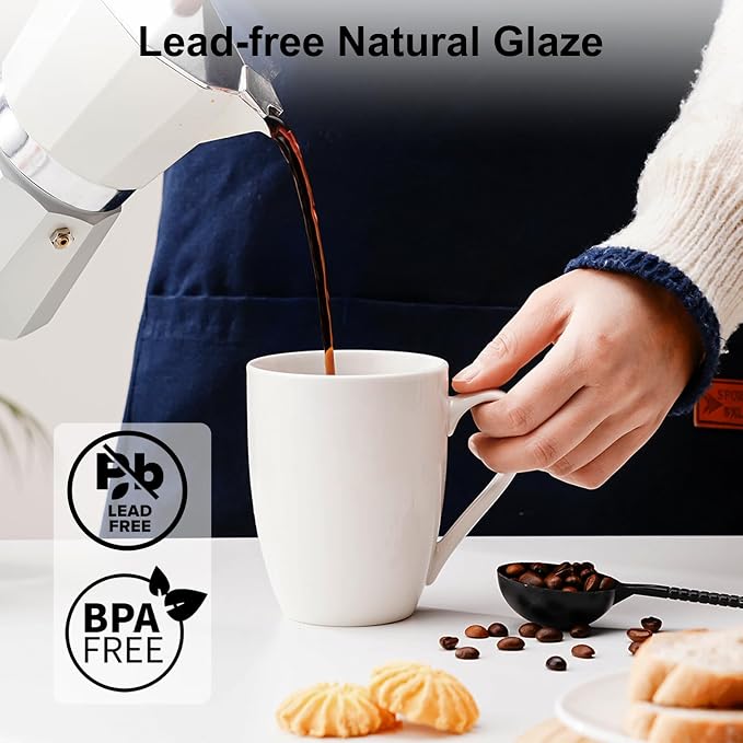 PARACITY Coffee Mug Ceramic, Large Coffee Cups Ceramic Set of 2, 12 OZ White Coffee Mugs for Latte, Tea, Cappuccino, Cocoa-Microwavable | Smooth porcelain glaze cleans easily for coffee, latte, tea, cappuccino or cocoa; microwavable and dishwasher comp...