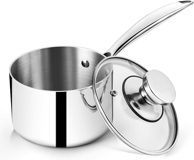 P&P CHEF 3 Quart Tri-Ply Saucepan with Visible Lid, Small Pot, 1 Piece | 3 Qt Stainless Steel Sauce Pan, Cooking Induction Pot Cookware for All Stoves, Healthy & Sturdy, Oven & Dishwasher Safe