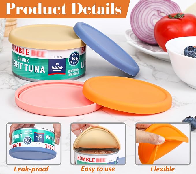 4 Inch Silicone Tuna Can Lids for Bumble Bee, 4 Pack Reusable Can Cover Topper for Chicken of the Sea, Silicone Can Lids for DINTY MOORE Stew Can 15oz or DON FRANCISCO'S coffee Can 12oz