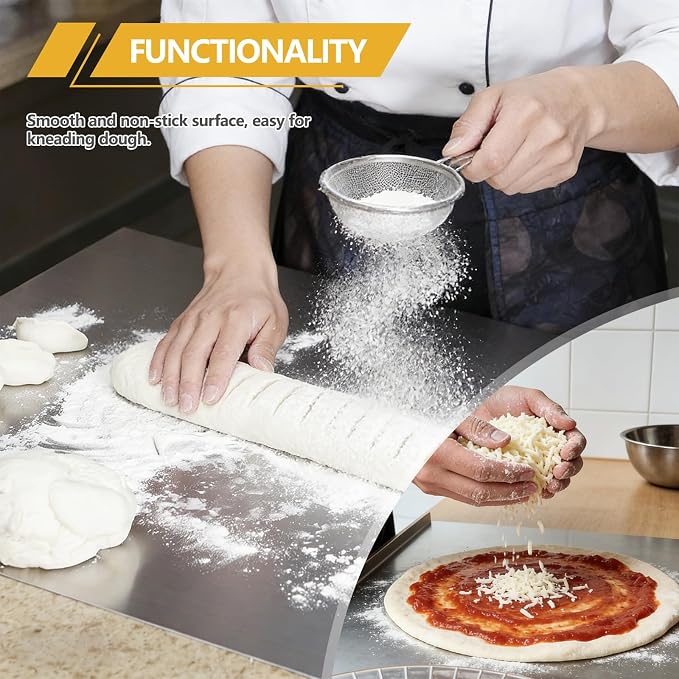 Square 304 Stainless Steel Cutting Board for Kitchen, Metal Kneading Cutting Board Mats, Chopping Board for Pizza Dough, Baking, Meat, Fruits and Vegetables Non Toxic (19.6"×19.6"(50×50cm))