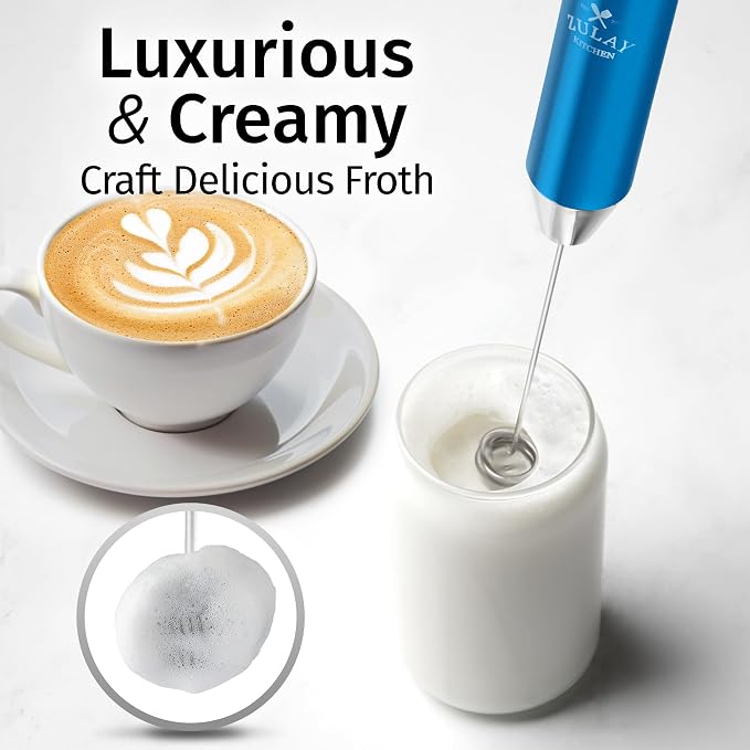 Zulay Kitchen Rechargeable Milk Frother Handheld - Frother Wand, Drink Mixer, Electric Whisk Frother, for Cappuccinos, Matcha & Protein Powder - Lux Double Whisk 2 Speed Waterproof 2000mAh Blue