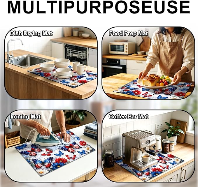 American Flag Butterfly Patriotic Stove Top Cover 28.35x20.47in | American flag butterfly patriotic stove top cover 28.35x20.47 in; red white blue cooktop mat dishwasher safe machine washable
