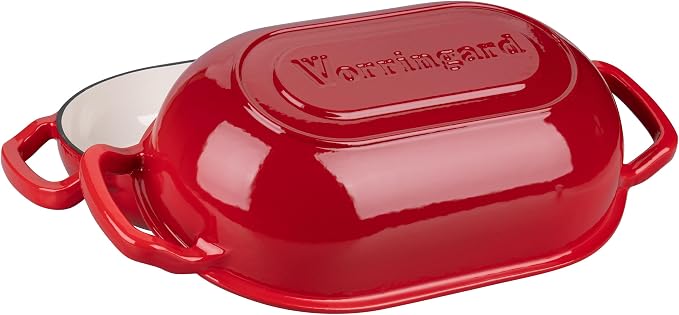 VORRINGARD Enameled Cast Iron Sourdough Bread Oven, Dutch Oven, Loaf Cast Iron Bread Pan for Homemade Bread Baking, Meatloaf Pan with Lid, 5QT, Red