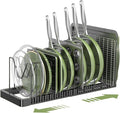 Pots and Pans Organizer under Cabinet, Expandable Pot Lid Organizer Holder with 14 Adjustable Compartment, Pan Organizers inside Cabinet for Lids, Bakeware, Kitchen Storage Pot Rack, Black