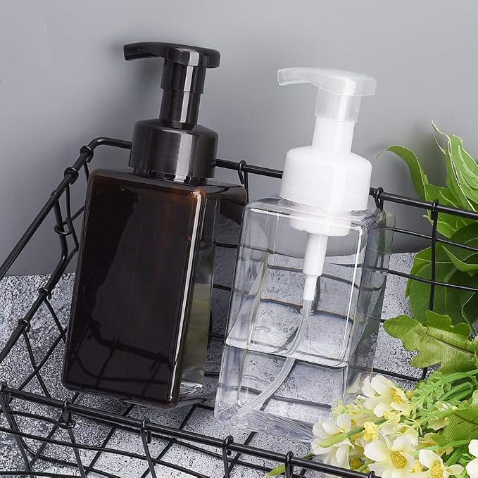 Foaming Soap Dispenser, 15oz Plastic Refillable Pump Bottle, 2 Pack, Clear | Hand Dispenser for Liquid Soap, Shampoo & Body Wash – Saves Soap with Rich Foam, Reusable, Easy to Refill, BPA-Free