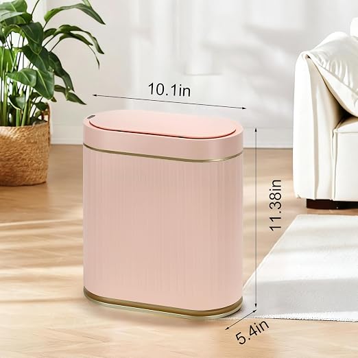 SYNCVIBE Bathroom Sensor Trash Can with Lid, 2 Gallon, Automatic Lid, Pink | 7.5 Liter Smart Garbage Bin, Slim IPX5 Waterproof Plastic Wastebasket, Small Trash Bin for Bedroom, Office and Living Room