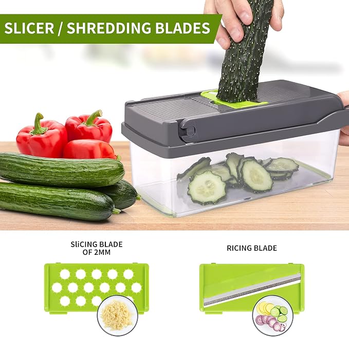 Vegetable Chopper,Senbowe Multifunctional 13-in-1 Food Choppers Onion Chopper Vegetable Slicer Cutter Dicer Veggie chopper with 8 Blades,Colander Basket,Container for Salad Potato Carrot Garlic