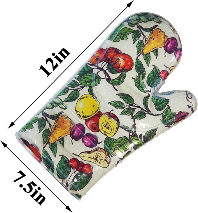 Oven Mitts with Transparent Clear Silicone Shell and Nice Friut Flower Printing
