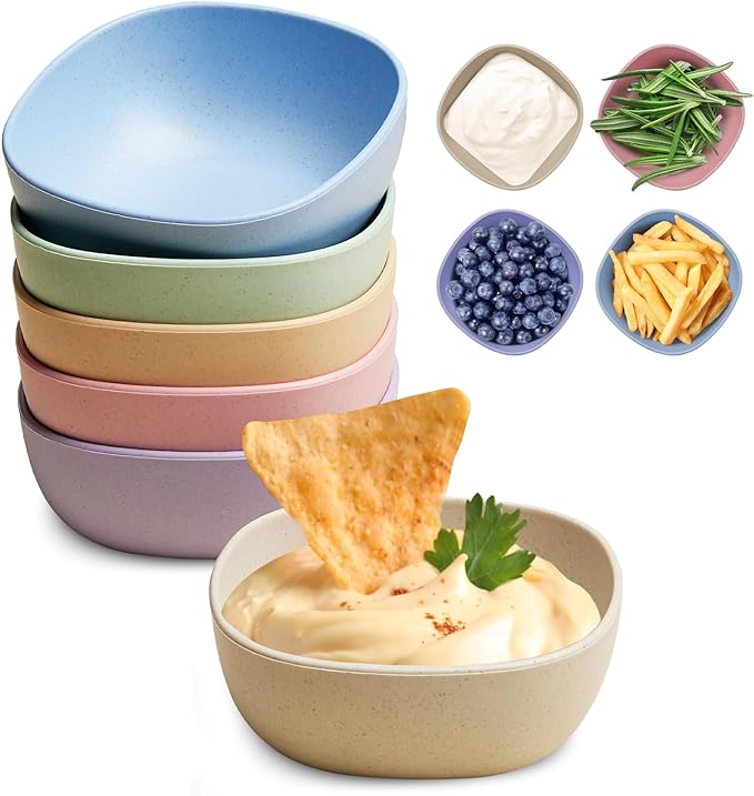 Hlukana 6 Pack Wheat Straw Soy Sauce Dishes, 4.5 OZ Small Dessert Bowls, Unbreakable Dipping Bowl, Pinch Bowls Set, Dipping Sauce Cups, Mini Prep Bowls, Dip Bowls for Side Dish, Ketchup, Soy, BBQ