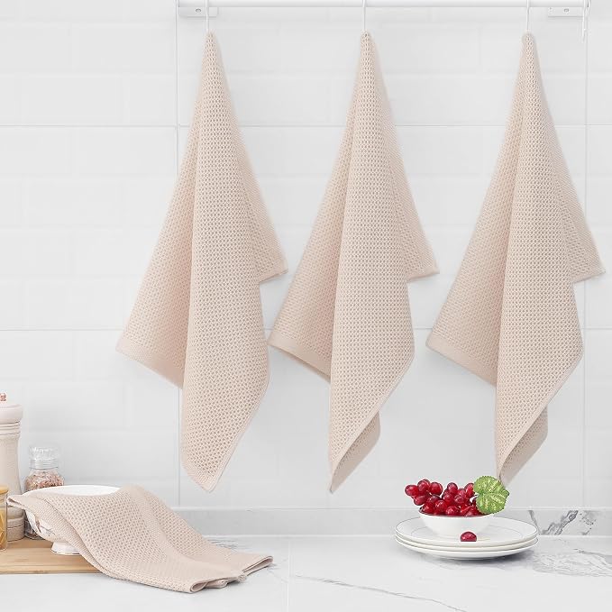 Homaxy 100% Cotton Oversized Waffle Weave Kitchen Towels 4-Pack, Beige | 20 x 28 Inches, Ultra Soft Absorbent Dish Towels, Quick Drying Large Cleaning Towels