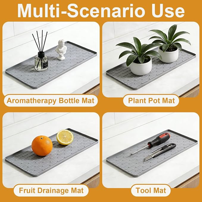 Silicone Coffee Mat 16 x 7 in Classic Grey | Coffee bar mat for countertop use Heat-Resistant,Eco-friendly,Hygienic Drying Pad,Leak-Proof and Non-Slip