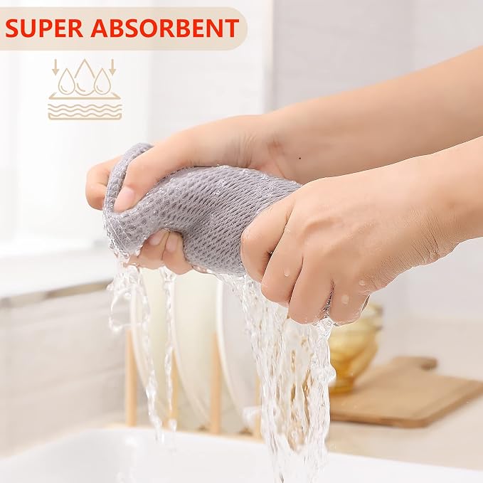 Kitinjoy 100% Cotton Waffle 4-Pack Kitchen Towels, 13" x 28", Light Grey | Super Soft, Ultra-Absorbent, Fast Drying, lightweight, Quick Drying Kitchen Hand Towels
