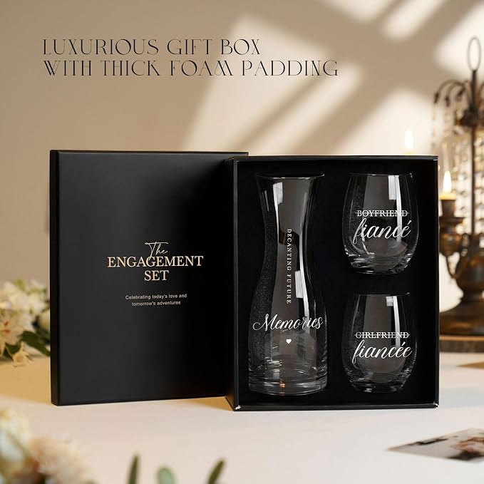 AW BRIDAL Engagement Gifts for Couples Wine Glasses Set, 2026 Fiance Gifts for Women and Newly Wed, Wedding Gift for Bride and Groom, Wine Decanter Set for Engagement and Bridal Shower