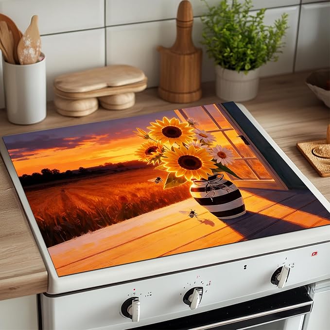 HOMETITUTE Spring Stove Top Cover 28x20 Sunflowers Sunset Heat Resistant Protector