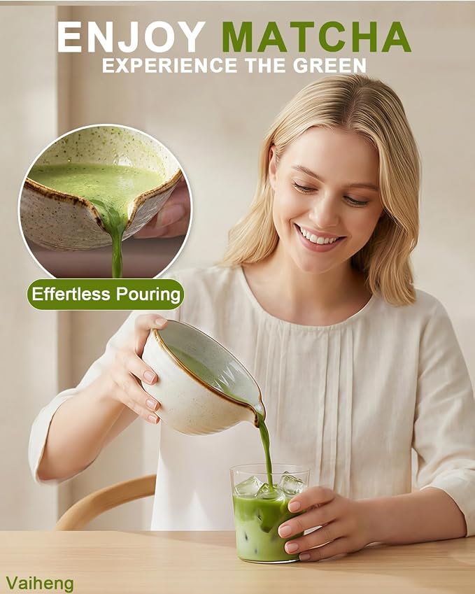 Vaiheng Matcha Whisk Set with Matcha Bowl, Matcha Whisk Holder Matcha Bamboo Whisks, Scoop, Sifter, Mothers Day Gifts for Women Mom Her Girl Friend Home Kitchen Decor Kit for Tea Enthusiasts