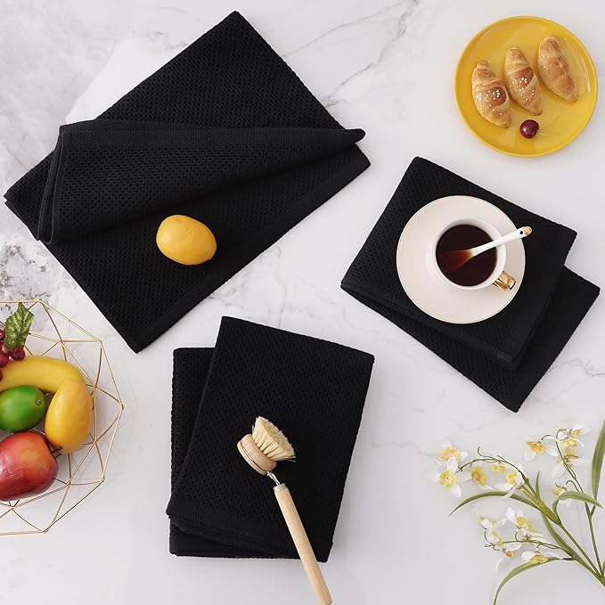 Homaxy 100% Cotton Oversized Waffle Weave Kitchen Towels 6-Pack, Black | 20 x 28 Inches, Ultra Soft Absorbent Dish Towels, Quick Drying Large Cleaning Towels
