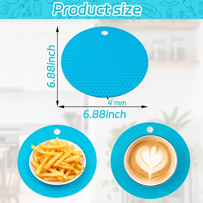6 Pcs Yellow 6.0 Inch Round Silicone Mat, 0.19 Inch Thick | Non-Slip & Easy to Clean Heat Resistant Tripod Insulation Mat for Kitchens & Pans