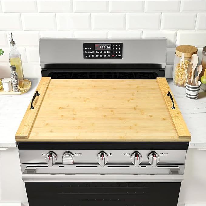 GASHELL Noodle Board Stove Cover with Handles for Electric, Gas Stove Top | 100% Bamboo, Natural, Increases Countertop Space, Multi-purpose, used as Charcuterie Board, Serving Tray, Turkey Board