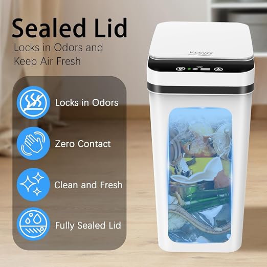 Kssvzz 3 Pack Automatic Small Bathroom Trash Can with Lid (2.5 Gallon) | White Touchless Garbage Can, Motion Sensor Smart Trash Bin, Slim Trashcan, Waterproof Plastic Wastebasket for Bedroom Office
