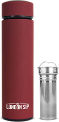 The London Sip Multi-Purpose Travel Mug and Tumbler Fruit Infused Flask Hot and Cold Double Wall Stainless Steel Thermos with Extra-Long Infuser, Sacred Red