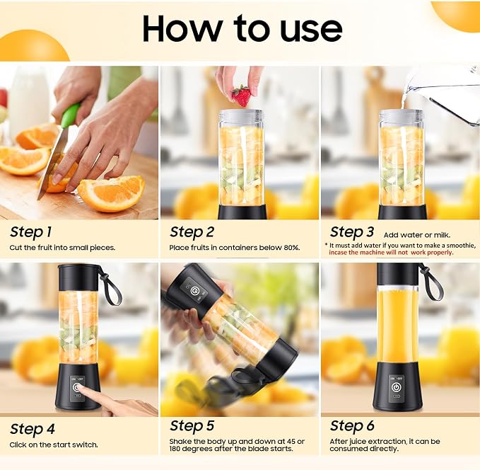 Portable Personal Size Mini Blender - 2026 New Upgrade Smoothies Blender | Small Blender with 380Ml Traveling BAP Free Cup for Sports/Home, 6 Blades Easily Squeeze Fresh Juice, 20000Rpm/Min Speed