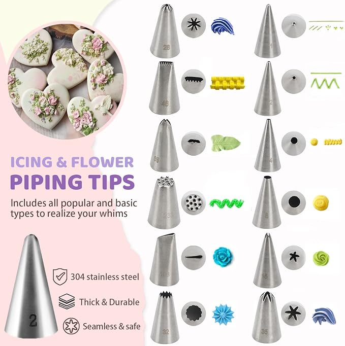 Cookie Decorating Kit 118pcs with Storage Case, Royal Sugar Piping Bags and Tips Icing Supplies Set, Turntable Scribe Decoration Tools for Kids & Cookie Holiday Christmas Valentine