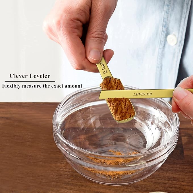 Wildone Gold Measuring Cups & Spoons Set of 21 - Includes 7 Stainless Steel Nesting Measuring Cups, 8 Measuring Spoons, 1 Leveler & 5 Mini Measuring Spoons, Ideal for Dry & Liquid Ingredients
