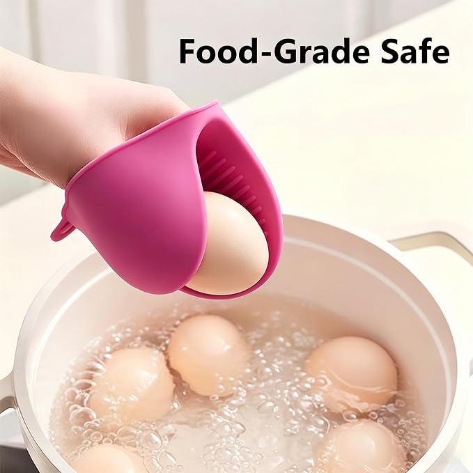 1 Pair Magenta,Mini Silicone Oven Gloves, Mini Finger Protector Pot Holder for Kitchen,Cooking,Baking,BBQHeat Resistant Gloves，can be Washed in the Dishwasher