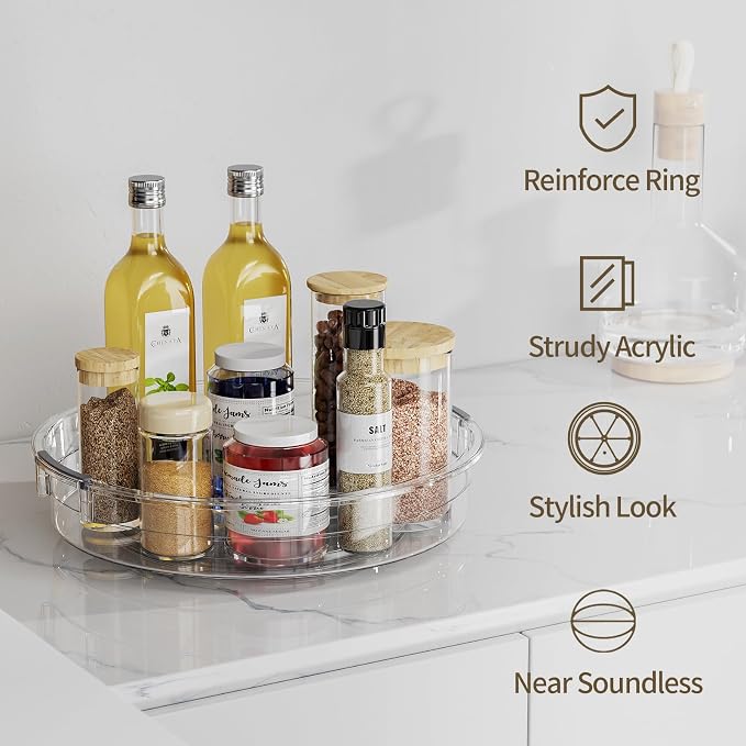 LAMU 3 Pack Lazy Susan Organizer Turntable for Cabinet, 9.25'' 10.6'' 12'' | Pantry Organizers and Storage, Rotating Condiment Organizer Spice Organization, For Kitchen, Table Top, Fridge, Countertop