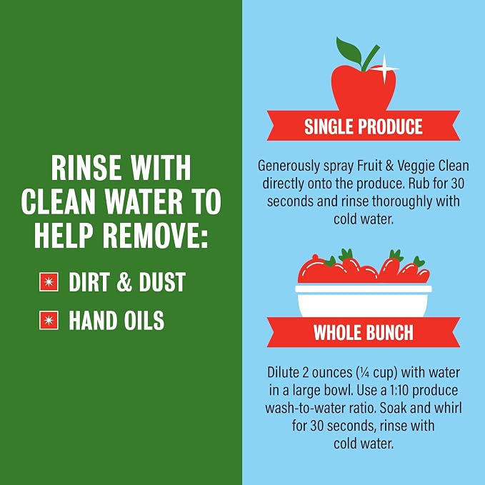 Rebel Green Fruit & Veggie Clean, Plant-Derived Produce Cleaner | Natural Fruit and Vegetable Wash with No Aftertaste, Dirt & Grime Removal, Half Gallon Refill Bottle