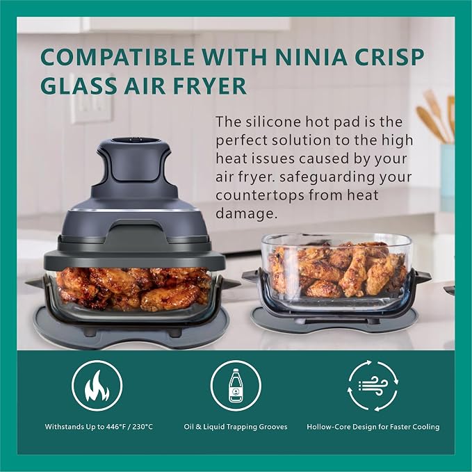 Silicone Heat Resistant mat for Ninja Crispi Air Fryer,Heat-Insulating Accessories Compatible with Ninja crispi FN101 containers,Kitchen Air Fryer Trivet (Sage Green)