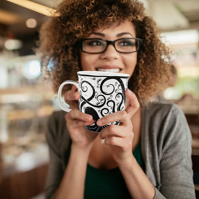 Karma Gifts 14 oz Black and White Boho Mug Octopus - Cute Coffee and Tea Mug - Ceramic Coffee Mugs for Women and Men