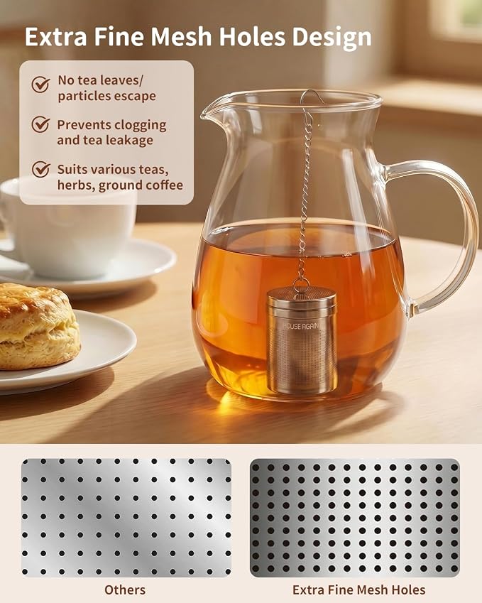 House Again Tea Infusers, Extra Fine Mesh Tea Strainers for Loose Tea, Updated Slim Threaded Lid & 304 Stainless Steel, Loose Leaf Tea Steeper for Brew Tea Spices & Seasonings