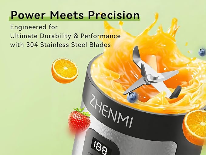 Portable Blender, Personal Blender for Smoothies & Shakes,Ice Crush, 3 Programs, USB-C Rechargeable, 20 oz removable Vessel, Dishwasher Safe, Leakproof, black