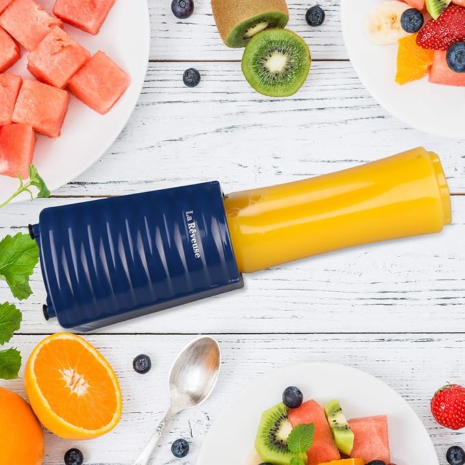 La Reveuse Personal Size Blender for Protein Shakes and Smoothies, Navy | 18oz BPA-free Portable Bottle with Spout Lid, Push to Blend, Suitable for Home, Apartment, Office, Dorm, 300 Watts, LARB1801N