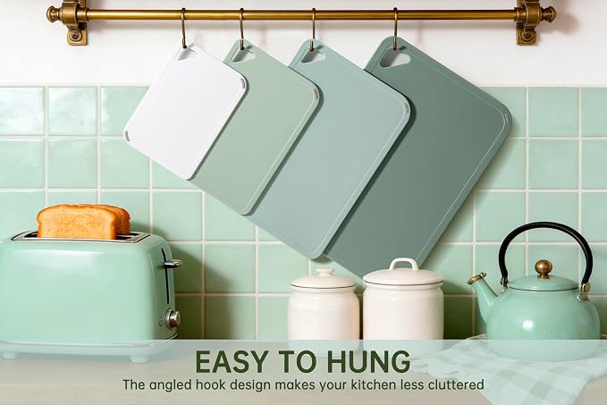 Plastic Cutting Board Set, Extra Large Cutting Board for Kitchen | Upgarded Set of 4, Non-Slip with Grip Handle, Large -Small Chopping Board for Cooking, Bpa Free, Dishwasher Safe, Sage Green