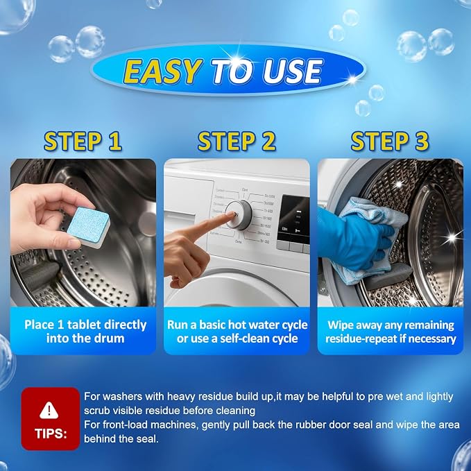 Washing Machine Cleaner Tablets - 24 Pack. Formulated for Pet Owners.Washer Machine Cleaner Remove Stubborn Pet Hair, Residue, Grime and Odors,Compatible with HE, Top & Front Load Washer