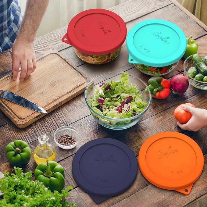 SOPHICO 7Cup Round Silicone Lid Replacement for Pyrex&AnchorHocking 7402-PC | Food Grade Silicone, Leakproof、Airtight Lids, Dishwasher Microwave Safe