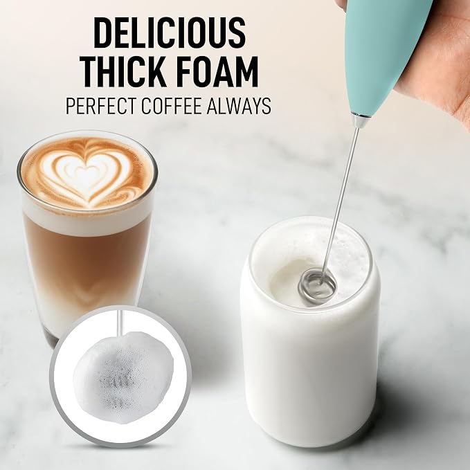 Zulay Kitchen Powerful Milk Frother Wand With Duracell Batteries - Ultra Fast Handheld Drink Mixer - Electric Whisk Foam Maker for Coffee, Lattes, Cappuccino & Matcha - Double Whisk - Fresh Mint