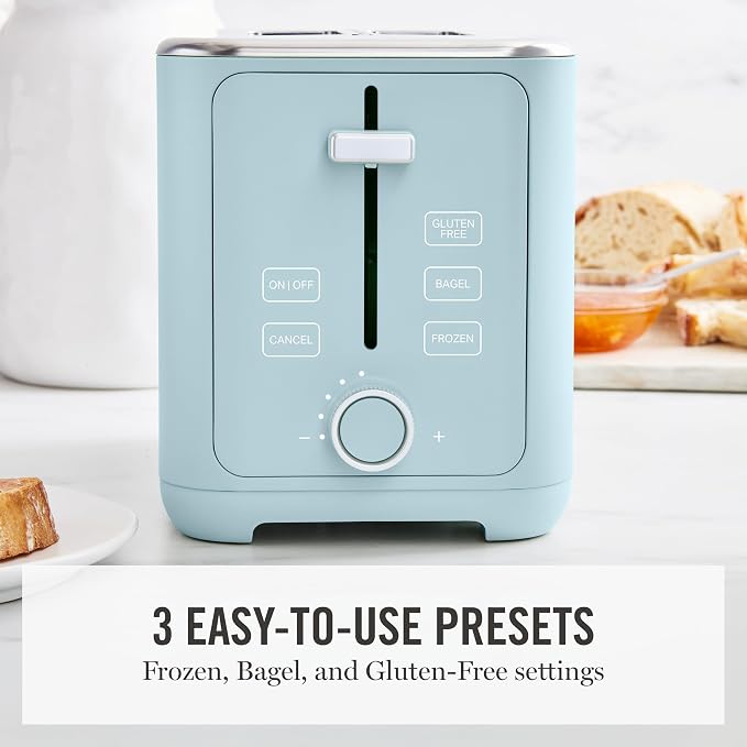 Martha Stewart 2-Slice Toaster, 3 Presets & 10 Shade Settings, Sky Blue