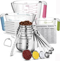 AIKEXIN 20 PCS Measuring Cups & Spoons Set, for Cooking & Baking Gadgets | 18/10 Stainless Steel, Metal Material | Nesting, Stackable Design | Dry & Liquid | Plastic | Leveler, Conversion Chart
