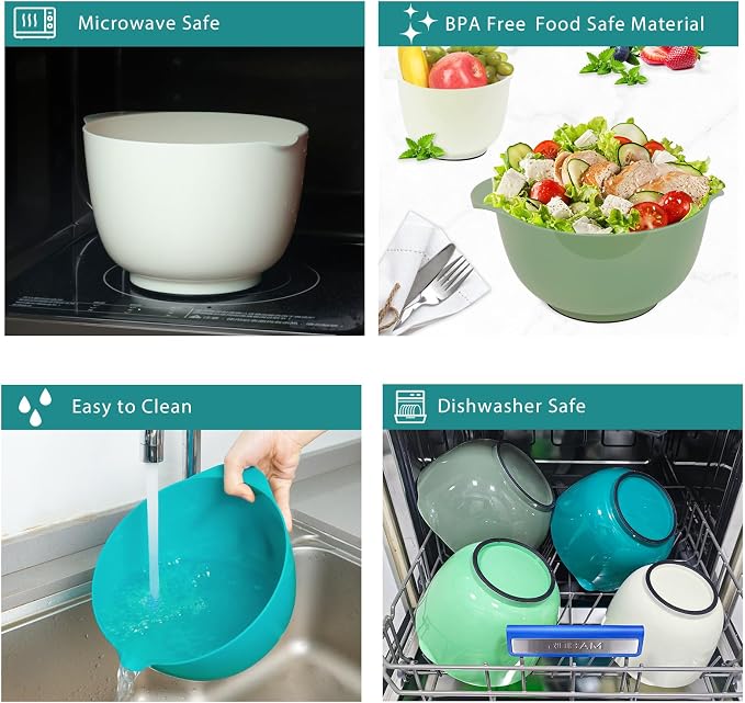 BoxedHome Classic Mixing Bowl Set, Microwave Safe, 3.5 quarts (Army Green) | BPA-Free Plastic,Dishwasher Safe,4-Piece (1.7, 2.5,3.5 & 4.5 Qt),Nesting Bowls for kitchen Baking,Salads,Meal Prep,RV,Camping