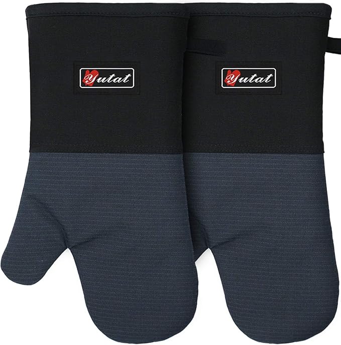Yutat Oven Gloves, Oven Mitts Heat Resistant 550 Degrees - Made with Quilted Lining and Soft Cotton Lining, Protect Your Hand Professionally During Baking,BBQ and Cooking - 1 Pair 14 Inch Navy