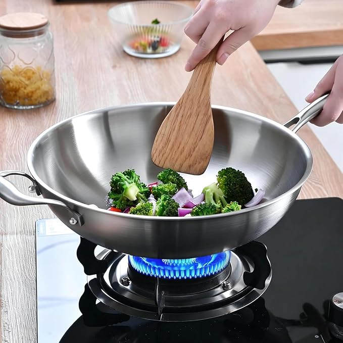 LOLYKITCH 12-Inch Stainless Steel Wok with Glass Lid | Detachable Handle | Uncoated Tri-Ply Stir Fry Pan | Everyday Cooking Wok for Induction & Glass| Flat Bottom | SGS Certified Cookware | PFOA-FREE
