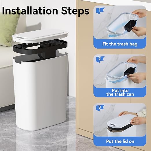FRESHLIX Automatic Motion Sensor Bathroom Trash Can with Lid, 5 Gallon Touchless Trash Bin,Smart Electric Narrow Waterproof Garbage Bin for Toilet, Office, Bedroom, Living Room, Dorm (White