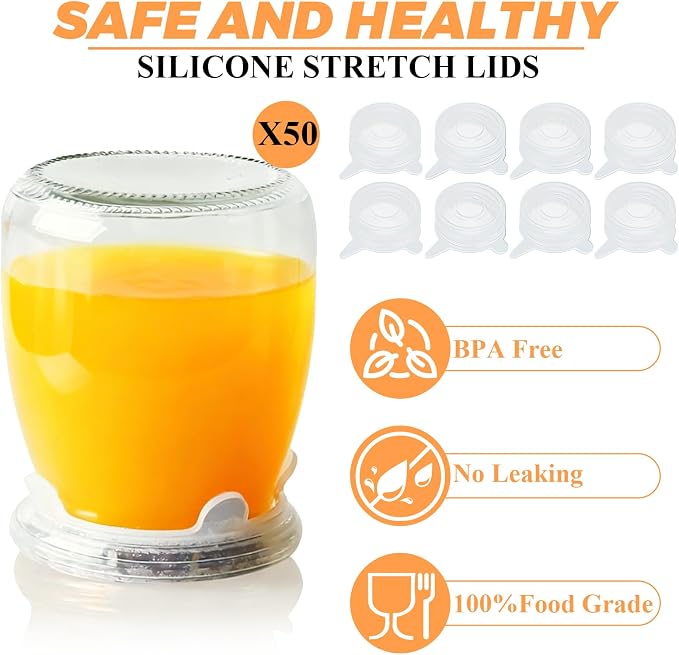 LANIAKEA 50PCS Small Silicone Stretch Lids 2 Inch Reusable Silicone Jar Cover lids to Fit 2 Inch to 2.7 Inch Expandable Food Storage Covers for Milk Bottles, Yogurt Jars, Cans Lids Small