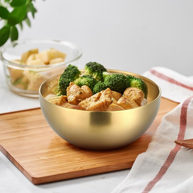 Nuogo 6 Pcs Gold Mixing Bowls Stainless Steel Mixing Bowl Decorative Gold Esthetician Bowls Metal Serving Bowl for Facial Cereal Rice Noddle Fruit Kitchen Party Cooking Baking Prepping(5.9 Inches)
