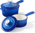 Leonyo 1Qt & 2Qt Saucepan Set, Cast Iron Dutch Oven Kitchen Pot, Dark Blue | For All Cooktops Cooking Pasta, Milk, Oatmeal - Up to 500°F & Nonstick