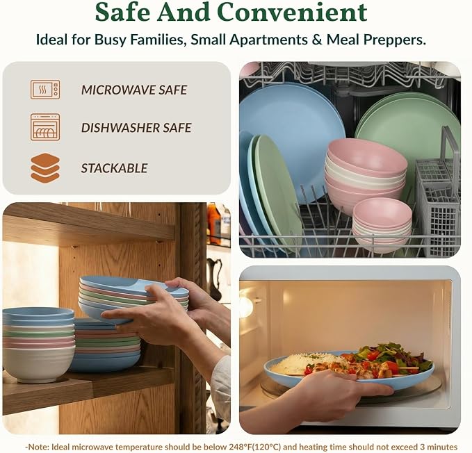 40-Piece Dinnerwave Set Service for 8 Unbreakable Kitchen Plates and Bowls Sets - Dinner Plates, Dessert Plates, Soup Bowls, Cup Set, Soy Sauce Dish Microwave & Dishwasher Safe (Light Multi)