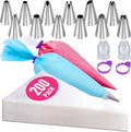 200Pcs Piping Bags and Tips Set, 12 Inch Pastry Bags, Icing Bags | Cakes Decorating Kit Supplies, 1 Reusable Piping Bags, 12 Frosting Tips, 2 Couplers, 2 Bag Ties